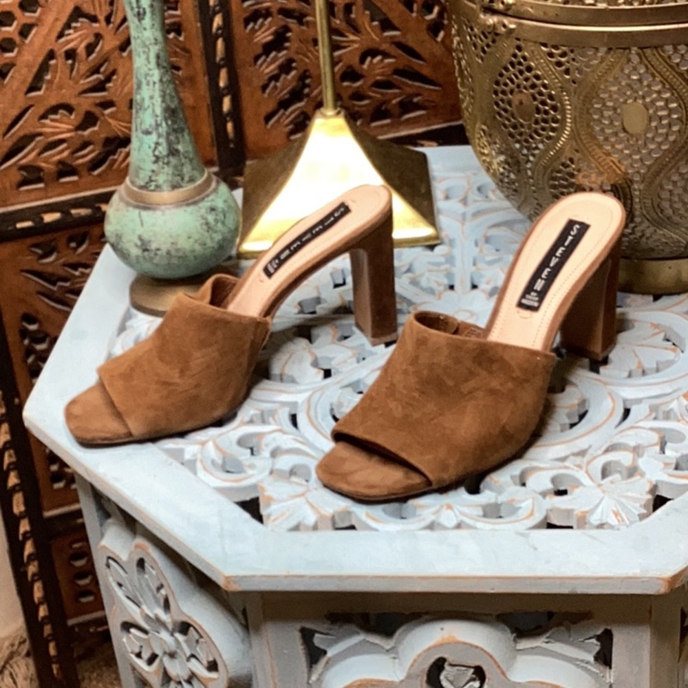 Steve Madden Jensen Chestnut Brown Suede Peep Toe Heels SZ 8.5
